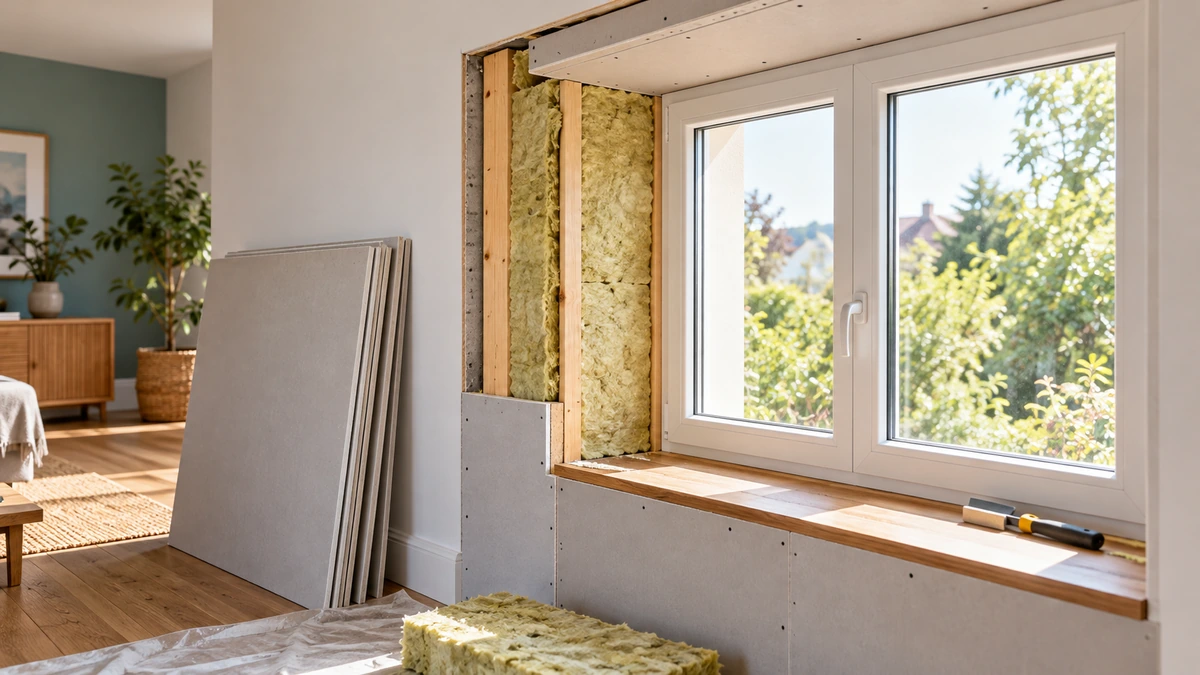 Mur intérieur en cours d’isolation près d’une fenêtre