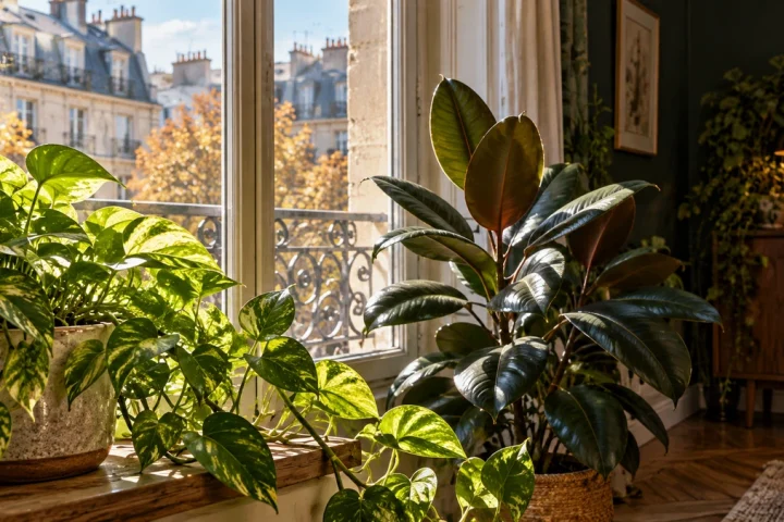 Plantes d’intérieur placées près d’une fenêtre lumineuse